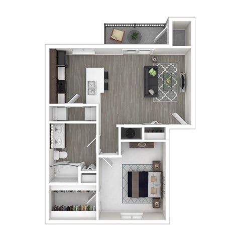 Floor plan for 1 bed, 1 bath, 750 sqft